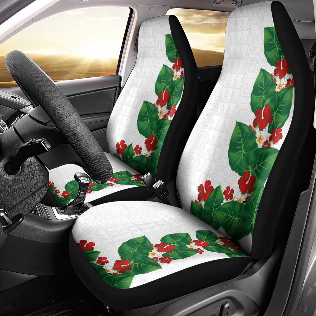 Hawaiian Taro Leaves-Hibiscus and Plumeria Car Seat Cover Polynesian Art-Kakau Tattoo White LT03 - Polynesian Pride