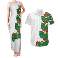 Hawaiian Taro Leaves-Hibiscus and Plumeria Couples Matching Tank Maxi Dress and Hawaiian Shirt Polynesian Art-Kakau Tattoo White LT03 White - Polynesian Pride