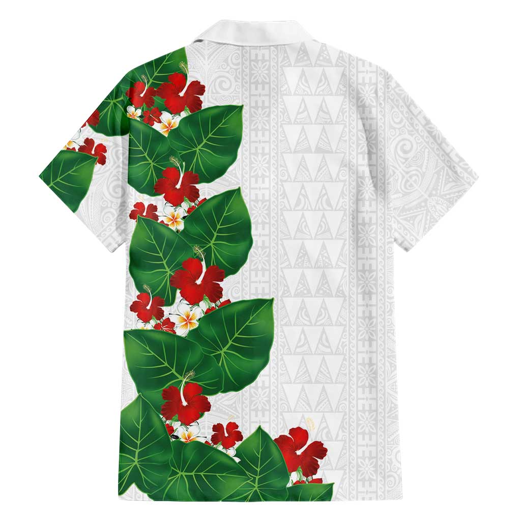 Hawaiian Taro Leaves-Hibiscus and Plumeria Family Matching Off Shoulder Maxi Dress and Hawaiian Shirt Polynesian Art-Kakau Tattoo White LT03 - Polynesian Pride