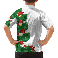 Hawaiian Taro Leaves-Hibiscus and Plumeria Family Matching Tank Maxi Dress and Hawaiian Shirt Polynesian Art-Kakau Tattoo White LT03 - Polynesian Pride