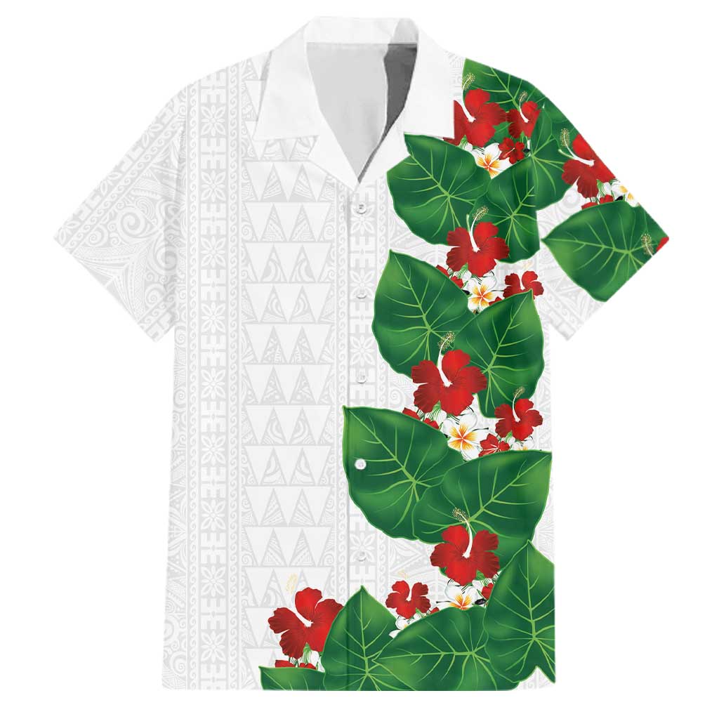 Hawaiian Taro Leaves-Hibiscus and Plumeria Family Matching Tank Maxi Dress and Hawaiian Shirt Polynesian Art-Kakau Tattoo White LT03 Dad's Shirt - Short Sleeve White - Polynesian Pride