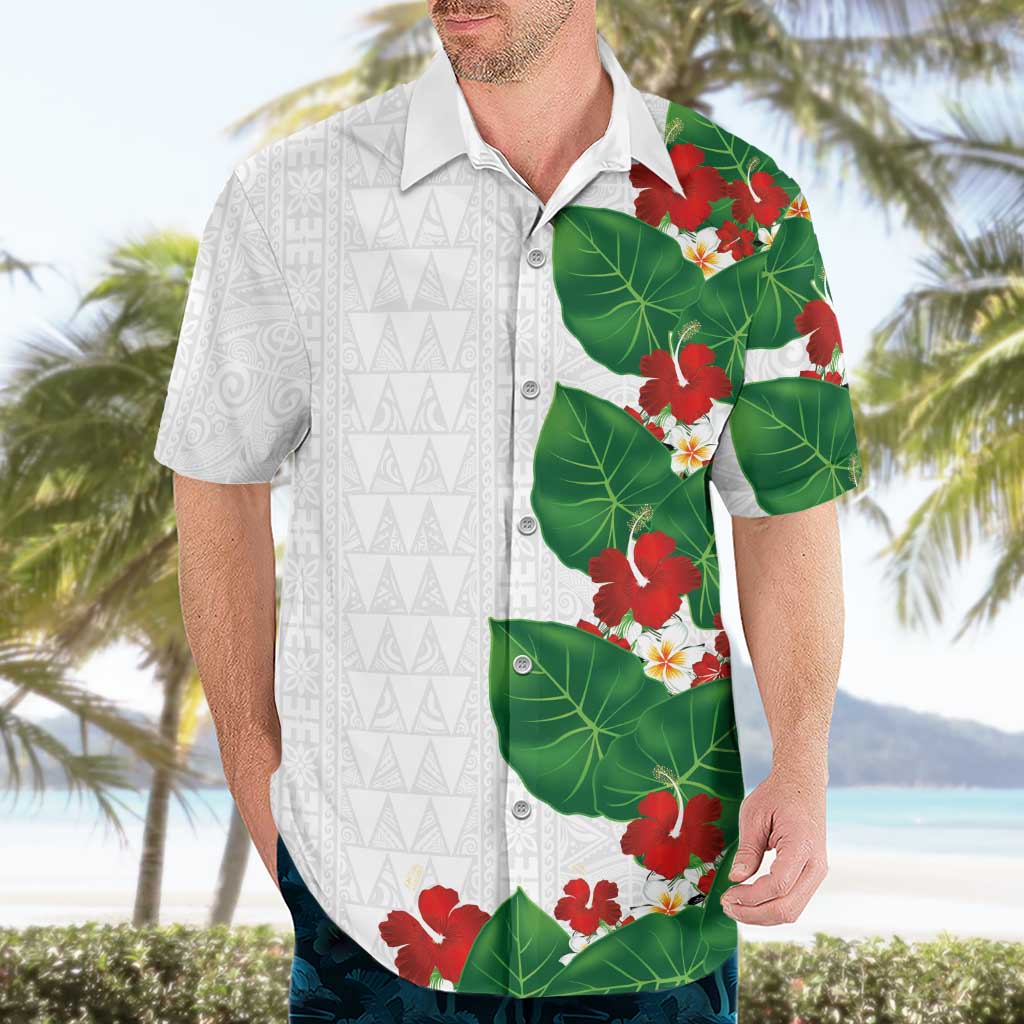 Hawaiian Taro Leaves-Hibiscus and Plumeria Hawaiian Shirt Polynesian Art-Kakau Tattoo White LT03 - Polynesian Pride