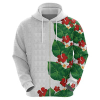 Hawaiian Taro Leaves-Hibiscus and Plumeria Hoodie Polynesian Art-Kakau Tattoo White LT03 - Polynesian Pride