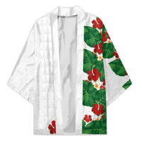 Hawaiian Taro Leaves-Hibiscus and Plumeria Kimono Polynesian Art-Kakau Tattoo White LT03 Unisex White - Polynesian Pride