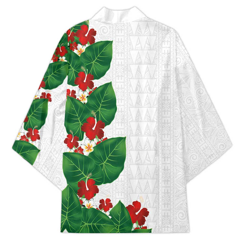 Hawaiian Taro Leaves-Hibiscus and Plumeria Kimono Polynesian Art-Kakau Tattoo White LT03 - Polynesian Pride