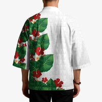 Hawaiian Taro Leaves-Hibiscus and Plumeria Kimono Polynesian Art-Kakau Tattoo White LT03 - Polynesian Pride