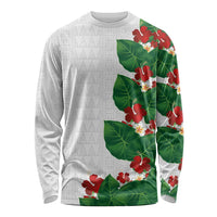 Hawaiian Taro Leaves-Hibiscus and Plumeria Long Sleeve Shirt Polynesian Art-Kakau Tattoo White LT03 Unisex White - Polynesian Pride