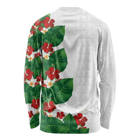 Hawaiian Taro Leaves-Hibiscus and Plumeria Long Sleeve Shirt Polynesian Art-Kakau Tattoo White LT03 - Polynesian Pride