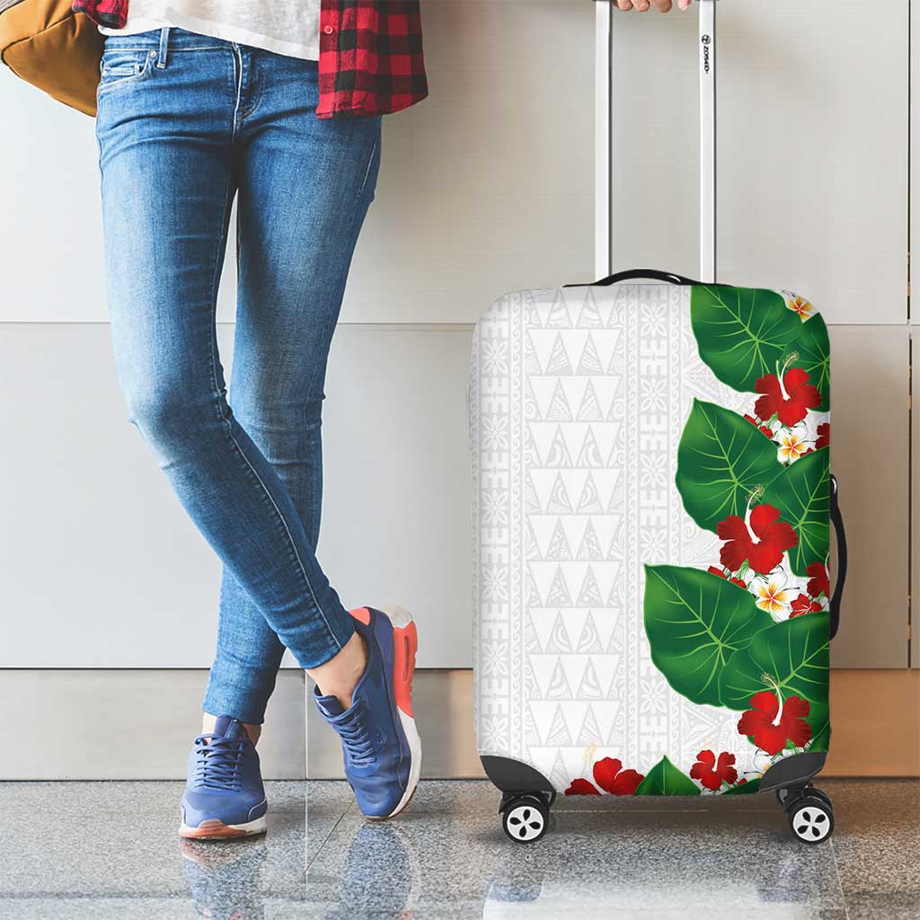 Hawaiian Taro Leaves-Hibiscus and Plumeria Luggage Cover Polynesian Art-Kakau Tattoo White LT03 - Polynesian Pride