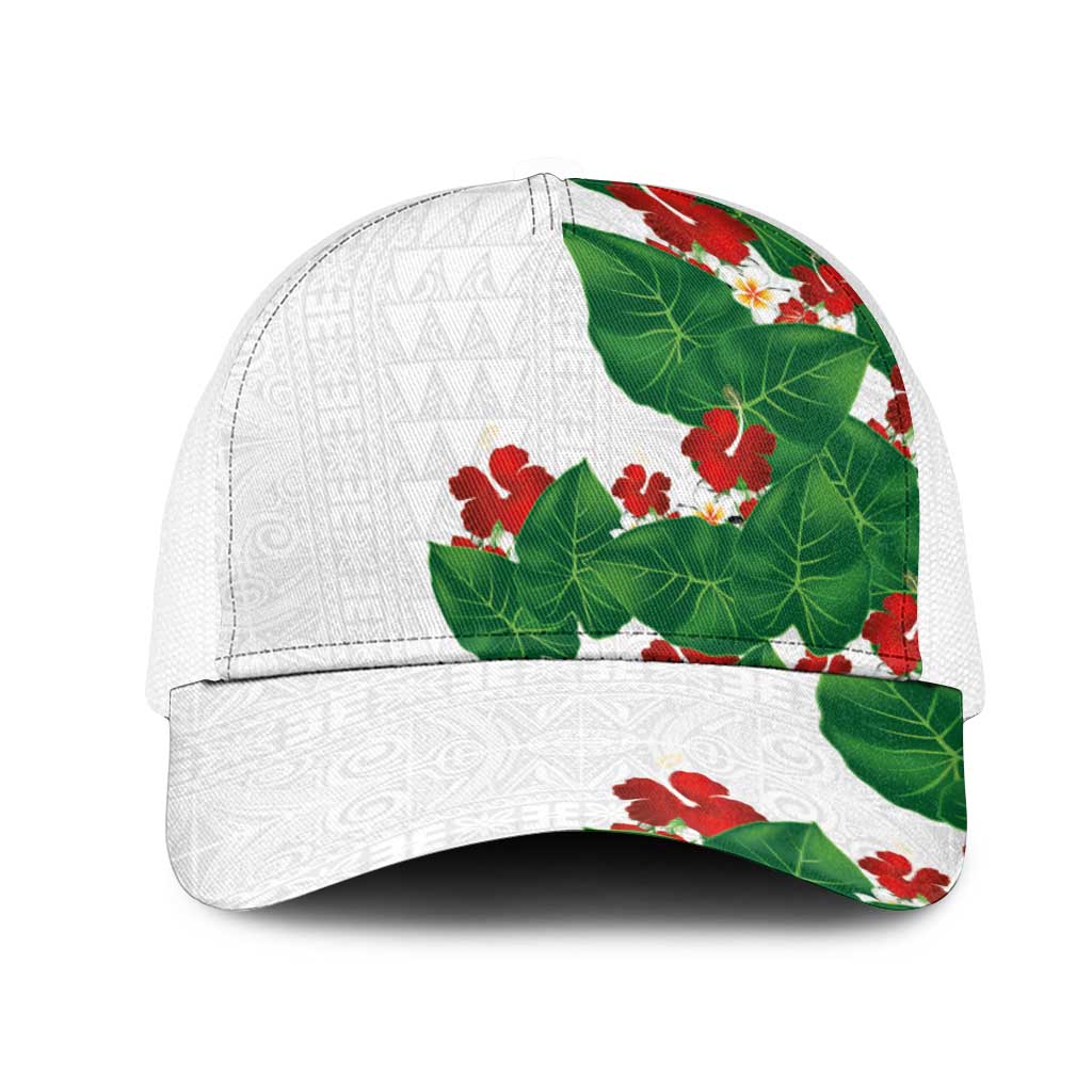 Hawaiian Taro Leaves-Hibiscus and Plumeria Mesh Trucker Cap Polynesian Art-Kakau Tattoo White LT03 One Size White White - Polynesian Pride