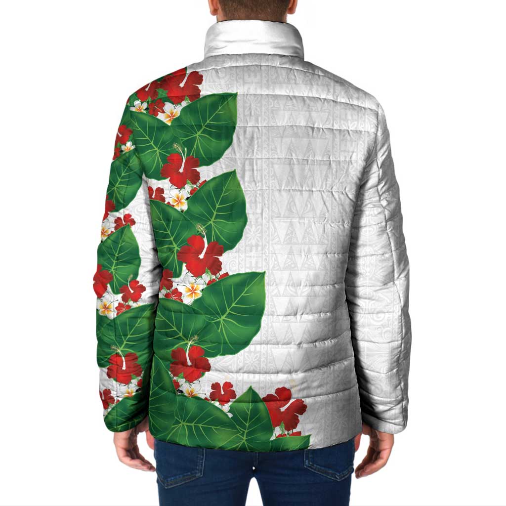 Hawaiian Taro Leaves-Hibiscus and Plumeria Padded Jacket Polynesian Art-Kakau Tattoo White LT03 - Polynesian Pride