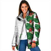 Hawaiian Taro Leaves-Hibiscus and Plumeria Padded Jacket Polynesian Art-Kakau Tattoo White LT03 Women White - Polynesian Pride