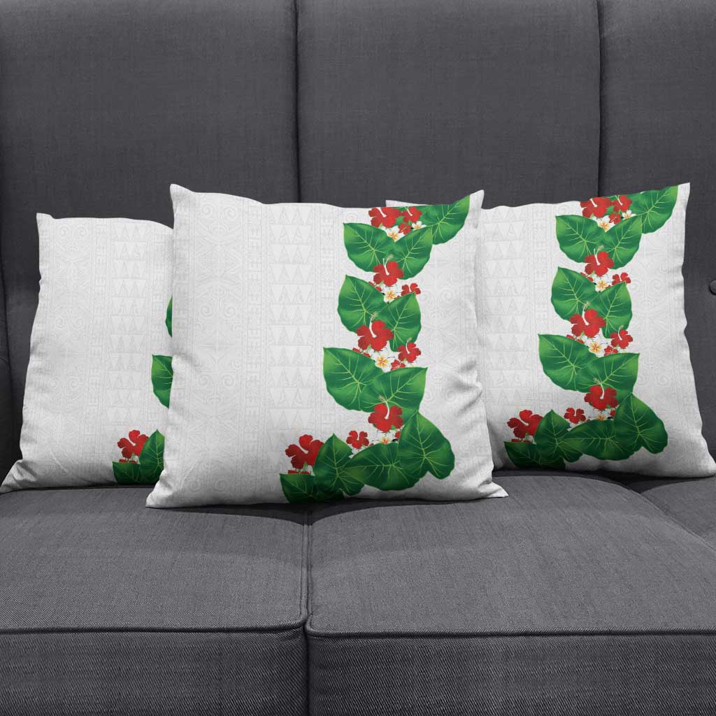 Hawaiian Taro Leaves-Hibiscus and Plumeria Pillow Cover Polynesian Art-Kakau Tattoo White LT03 - Polynesian Pride