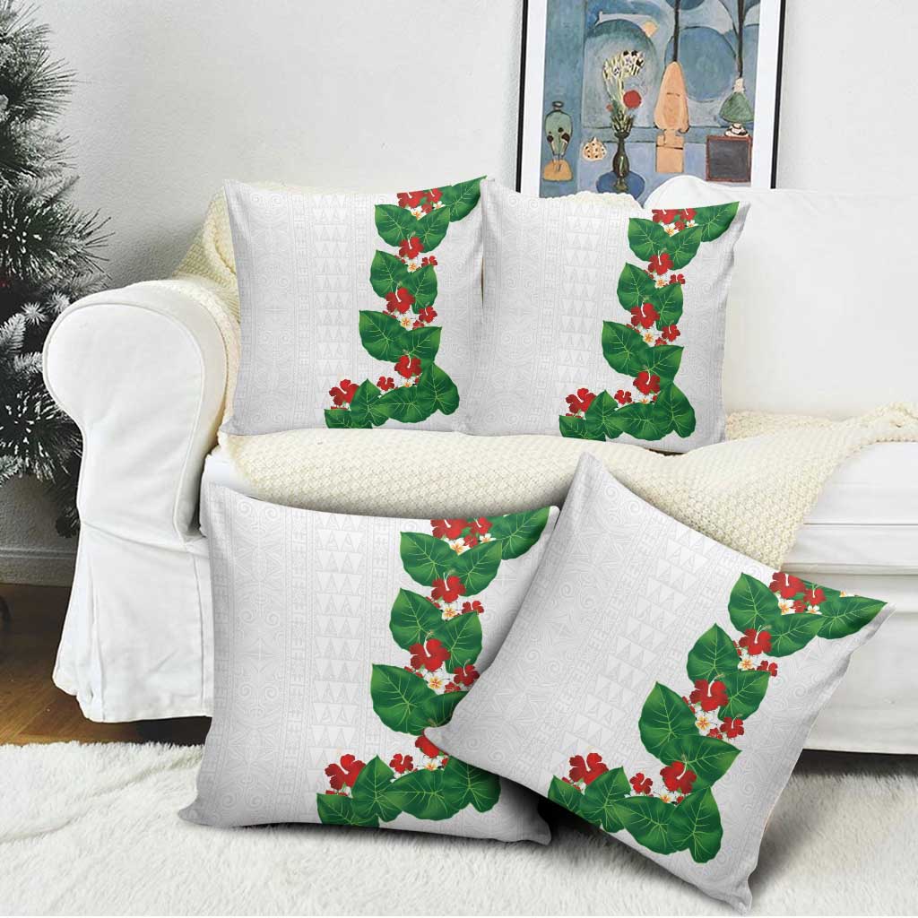 Hawaiian Taro Leaves-Hibiscus and Plumeria Pillow Cover Polynesian Art-Kakau Tattoo White LT03 - Polynesian Pride