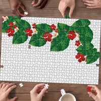 Hawaiian Taro Leaves-Hibiscus and Plumeria Puzzle Polynesian Art-Kakau Tattoo White LT03 - Polynesian Pride