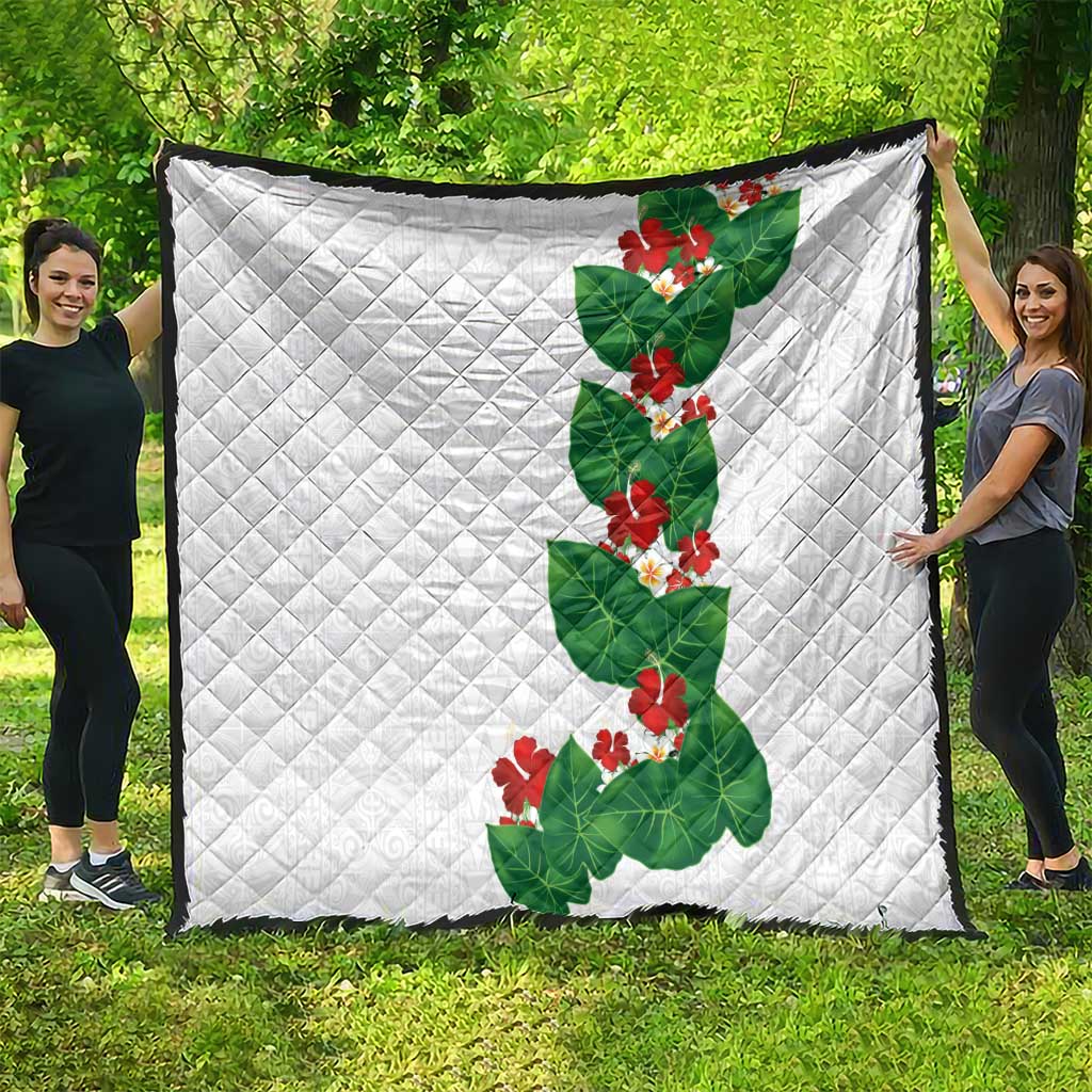 Hawaiian Taro Leaves-Hibiscus and Plumeria Quilt Polynesian Art-Kakau Tattoo White LT03 - Polynesian Pride