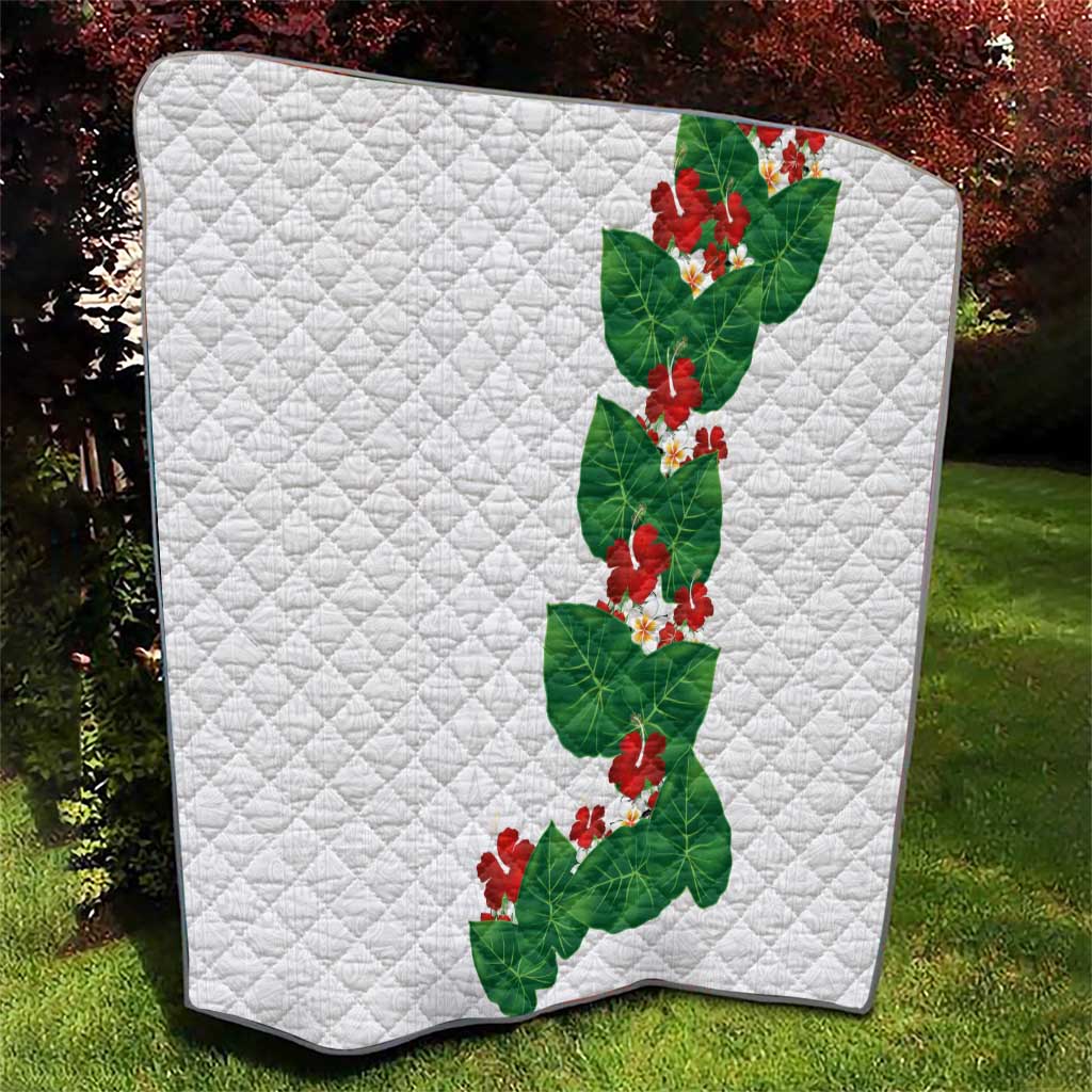 Hawaiian Taro Leaves-Hibiscus and Plumeria Quilt Polynesian Art-Kakau Tattoo White LT03 - Polynesian Pride