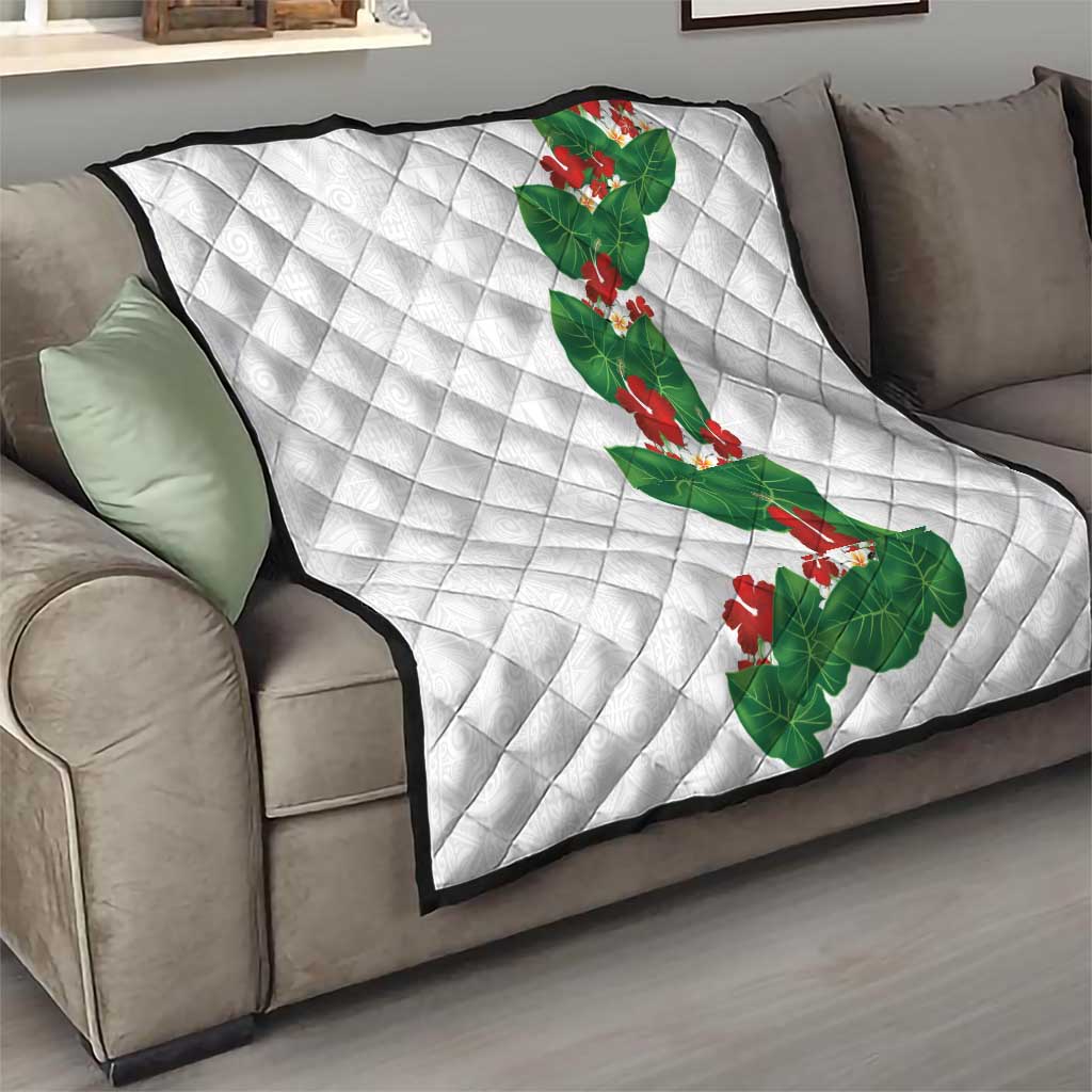 Hawaiian Taro Leaves-Hibiscus and Plumeria Quilt Polynesian Art-Kakau Tattoo White LT03 - Polynesian Pride