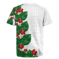 Hawaiian Taro Leaves-Hibiscus and Plumeria Rugby Jersey Polynesian Art-Kakau Tattoo White LT03 - Polynesian Pride