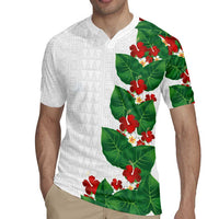 Hawaiian Taro Leaves-Hibiscus and Plumeria Rugby Jersey Polynesian Art-Kakau Tattoo White LT03 - Polynesian Pride