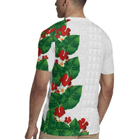 Hawaiian Taro Leaves-Hibiscus and Plumeria Rugby Jersey Polynesian Art-Kakau Tattoo White LT03 - Polynesian Pride