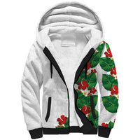 Hawaiian Taro Leaves-Hibiscus and Plumeria Sherpa Hoodie Polynesian Art-Kakau Tattoo White LT03 Unisex White - Polynesian Pride