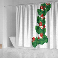 Hawaiian Taro Leaves-Hibiscus and Plumeria Shower Curtain Polynesian Art-Kakau Tattoo White LT03 - Polynesian Pride