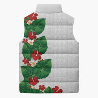 Hawaiian Taro Leaves-Hibiscus and Plumeria Sleeveless Puffer Jacket Polynesian Art-Kakau Tattoo White LT03 - Polynesian Pride