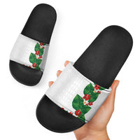 Hawaiian Taro Leaves-Hibiscus and Plumeria Slide Sandals Polynesian Art-Kakau Tattoo White LT03 - Polynesian Pride