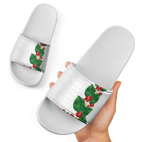 Hawaiian Taro Leaves-Hibiscus and Plumeria Slide Sandals Polynesian Art-Kakau Tattoo White LT03 - Polynesian Pride