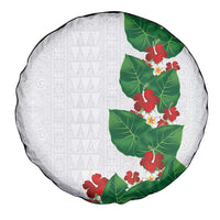 Hawaiian Taro Leaves-Hibiscus and Plumeria Spare Tire Cover Polynesian Art-Kakau Tattoo White LT03 - Polynesian Pride