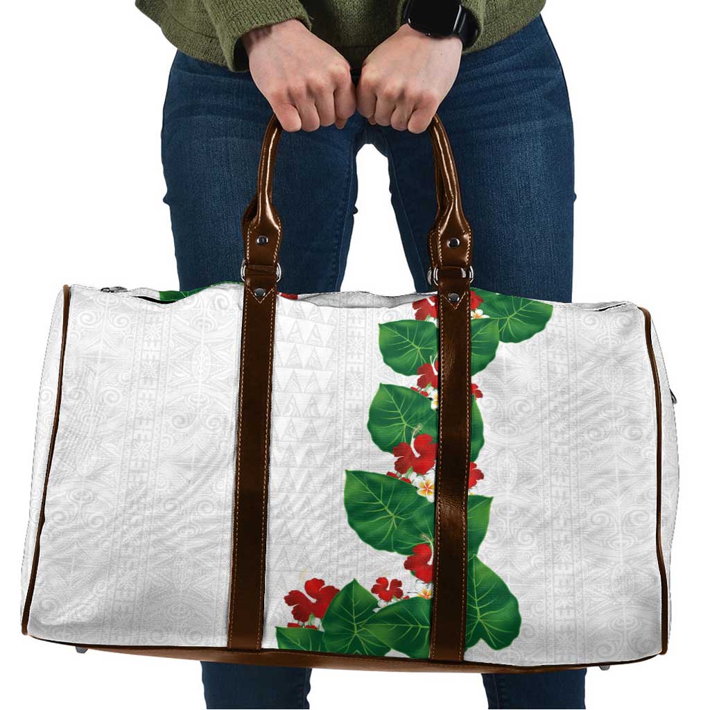 Hawaiian Taro Leaves-Hibiscus and Plumeria Travel Bag Polynesian Art-Kakau Tattoo White LT03 White - Polynesian Pride