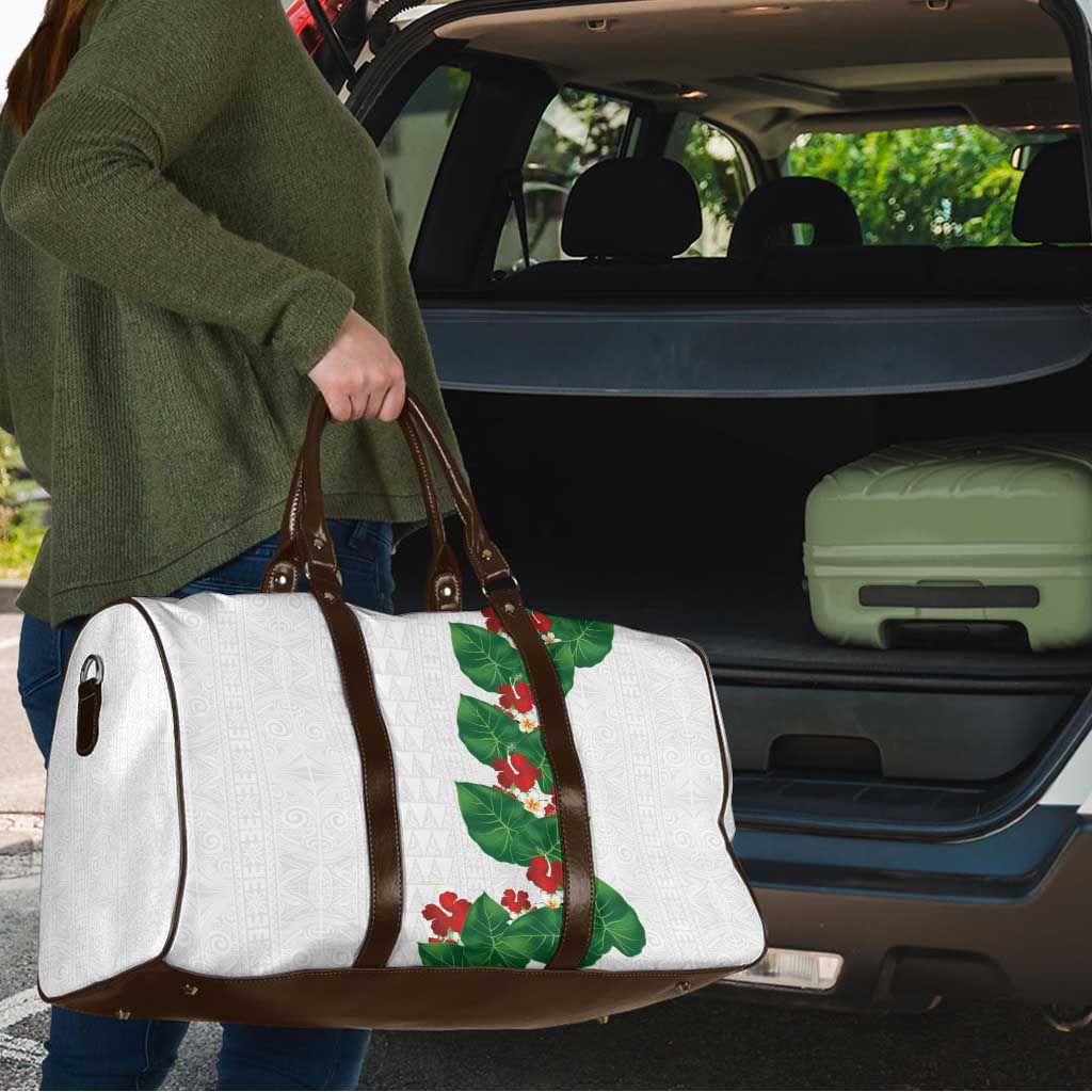 Hawaiian Taro Leaves-Hibiscus and Plumeria Travel Bag Polynesian Art-Kakau Tattoo White LT03 - Polynesian Pride