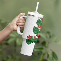 Hawaiian Taro Leaves-Hibiscus and Plumeria Tumbler With Handle Polynesian Art-Kakau Tattoo White LT03 - Polynesian Pride