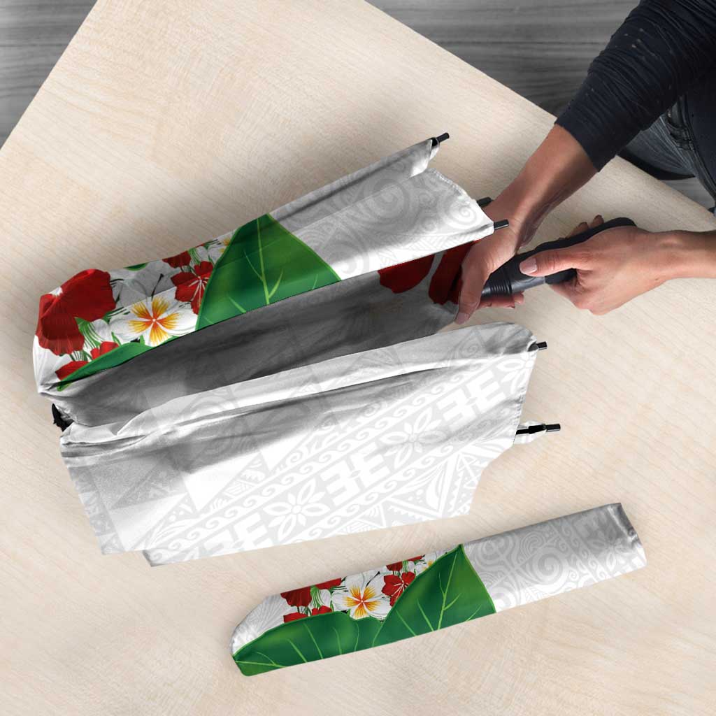 Hawaiian Taro Leaves-Hibiscus and Plumeria Umbrella Polynesian Art-Kakau Tattoo White LT03 - Polynesian Pride