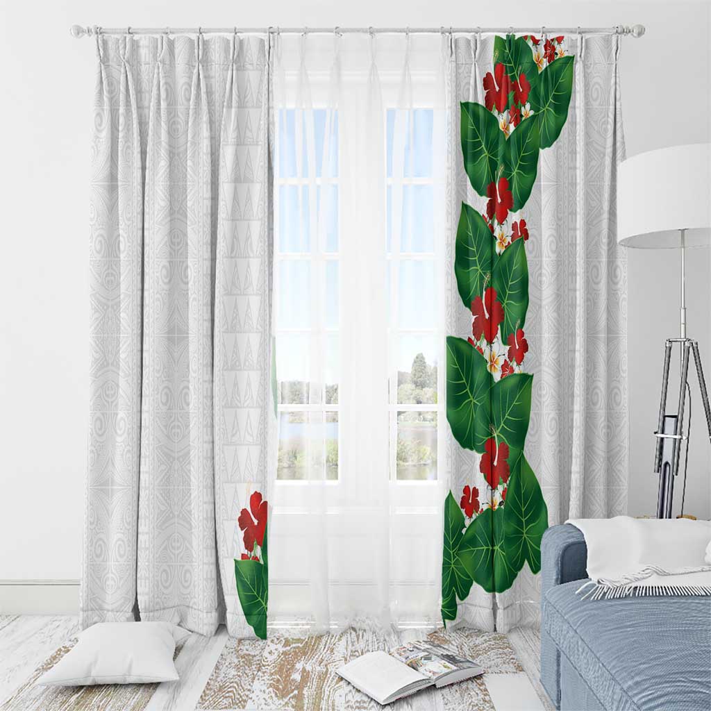 Hawaiian Taro Leaves-Hibiscus and Plumeria Window Curtain Polynesian Art-Kakau Tattoo White LT03 - Polynesian Pride