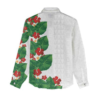 Hawaiian Taro Leaves-Hibiscus and Plumeria Women Casual Shirt Polynesian Art-Kakau Tattoo White LT03 - Polynesian Pride