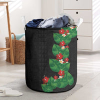 Hawaiian Taro Leaves-Hibiscus and Plumeria Laundry Basket Polynesian Art-Kakau Tattoo Black LT03 Black - Polynesian Pride