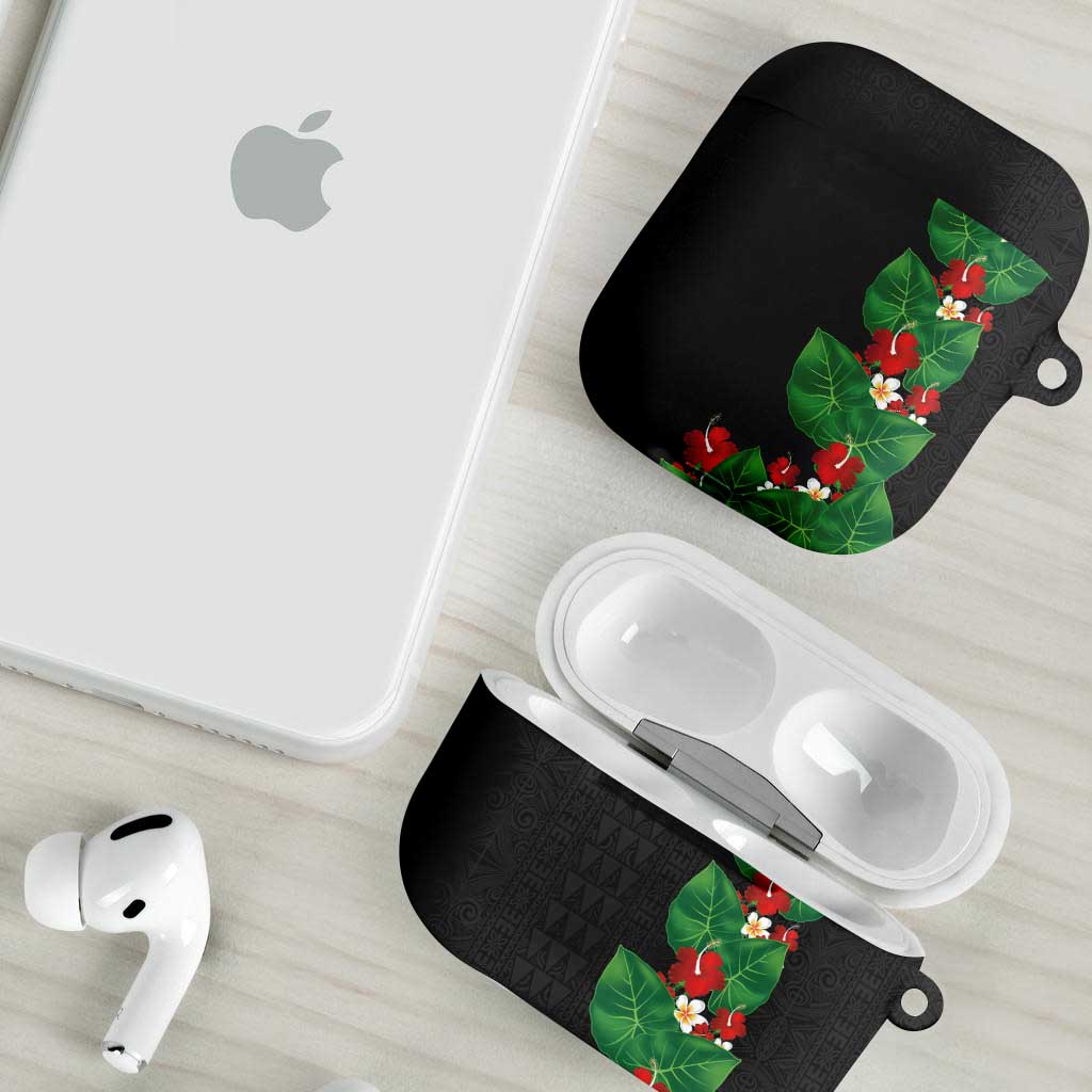 Hawaiian Taro Leaves-Hibiscus and Plumeria AirPods Case Polynesian Art-Kakau Tattoo Black LT03 - Polynesian Pride