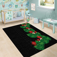 Hawaiian Taro Leaves-Hibiscus and Plumeria Area Rug Polynesian Art-Kakau Tattoo Black LT03 - Polynesian Pride