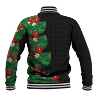 Hawaiian Taro Leaves-Hibiscus and Plumeria Baseball Jacket Polynesian Art-Kakau Tattoo Black LT03 - Polynesian Pride