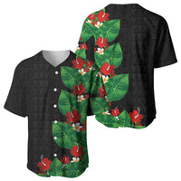 Hawaiian Taro Leaves-Hibiscus and Plumeria Baseball Jersey Polynesian Art-Kakau Tattoo Black LT03 - Polynesian Pride