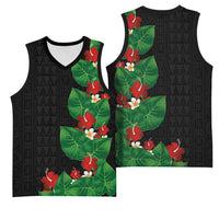 Hawaiian Taro Leaves-Hibiscus and Plumeria Basketball Jersey Polynesian Art-Kakau Tattoo Black LT03 - Polynesian Pride
