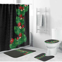 Hawaiian Taro Leaves-Hibiscus and Plumeria Bathroom Set Polynesian Art-Kakau Tattoo Black LT03 Bathroom Set (4 pcs) Black - Polynesian Pride
