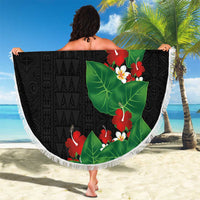 Hawaiian Taro Leaves-Hibiscus and Plumeria Beach Blanket Polynesian Art-Kakau Tattoo Black LT03 - Polynesian Pride