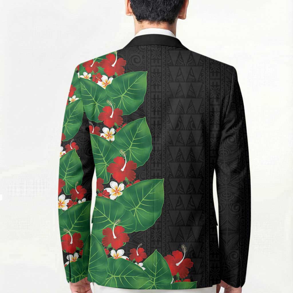 Hawaiian Taro Leaves-Hibiscus and Plumeria Blazer Polynesian Art-Kakau Tattoo Black LT03 - Polynesian Pride