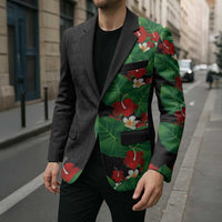 Hawaiian Taro Leaves-Hibiscus and Plumeria Blazer Polynesian Art-Kakau Tattoo Black LT03 - Polynesian Pride