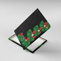 Hawaiian Taro Leaves-Hibiscus and Plumeria Canvas Wall Art Polynesian Art-Kakau Tattoo Black LT03 With Frame Black - Polynesian Pride