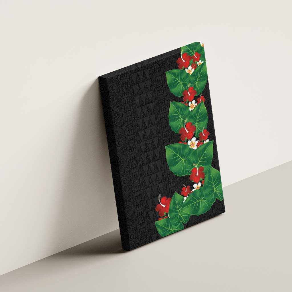 Hawaiian Taro Leaves-Hibiscus and Plumeria Canvas Wall Art Polynesian Art-Kakau Tattoo Black LT03 - Polynesian Pride