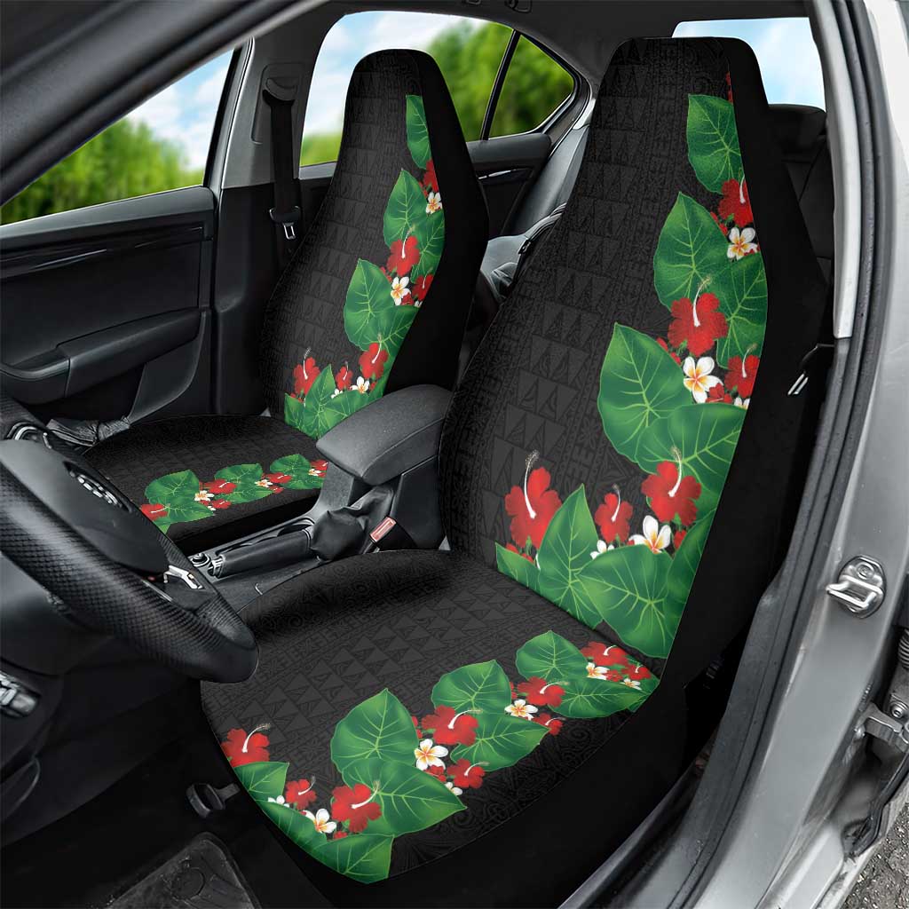 Hawaiian Taro Leaves-Hibiscus and Plumeria Car Seat Cover Polynesian Art-Kakau Tattoo Black LT03 - Polynesian Pride